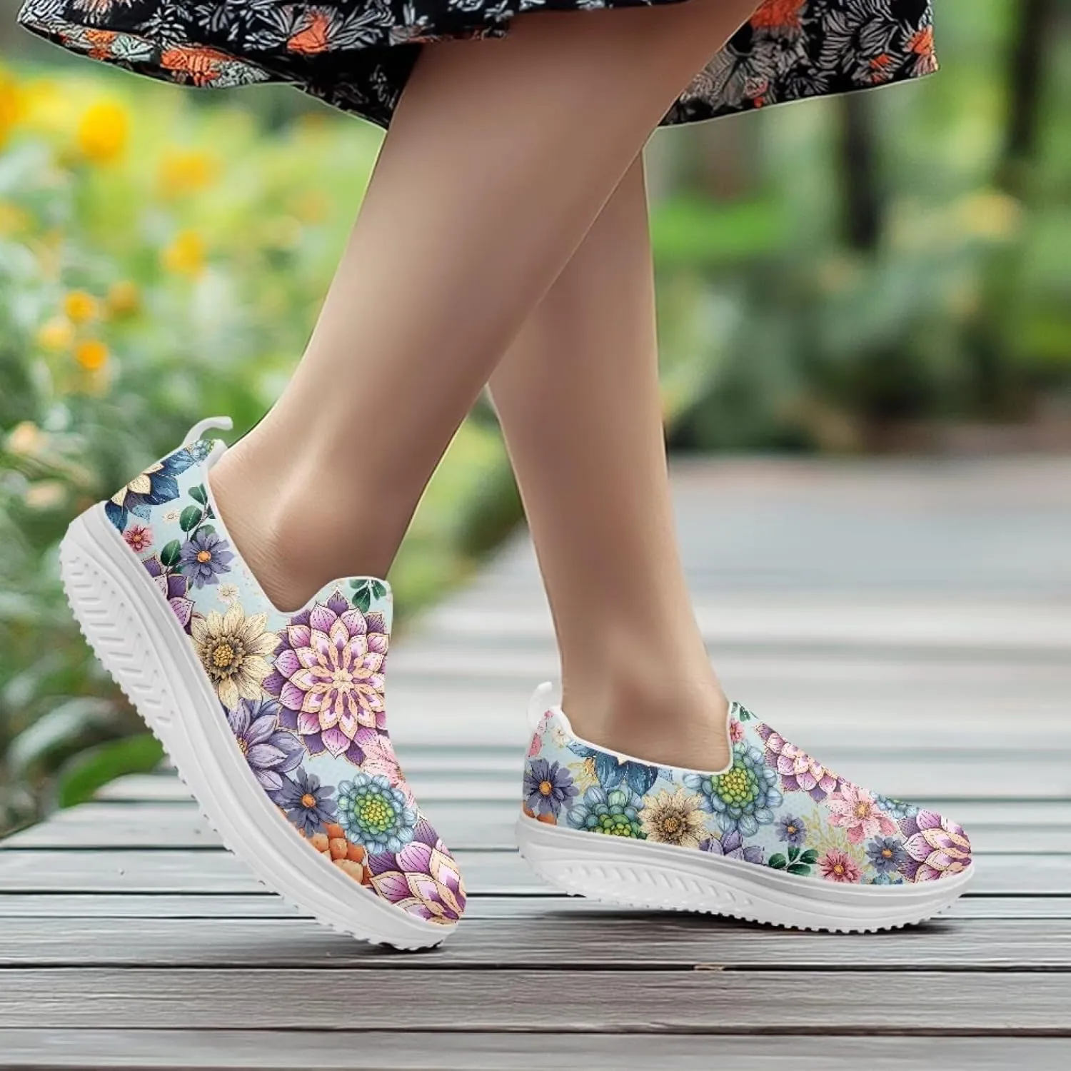 Women Platform Loafers Sneaker Wedge Rocking Shoes Ladies Lightweight Jogging Hiking Sneakers