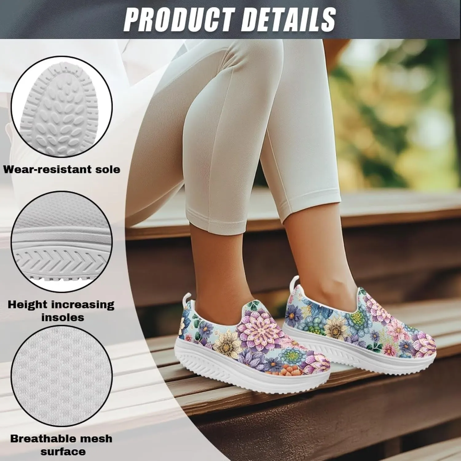 Women Platform Loafers Sneaker Wedge Rocking Shoes Ladies Lightweight Jogging Hiking Sneakers